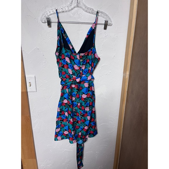 ViX Paula Hermanny Floral Silk Blend Wrap Romper Blue Pink Large L-G - Picture 6 of 9